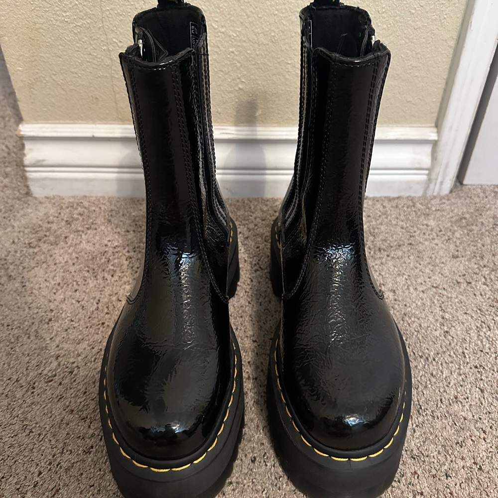 Dr. Martens Platform Black Boots with Yellow Stitching